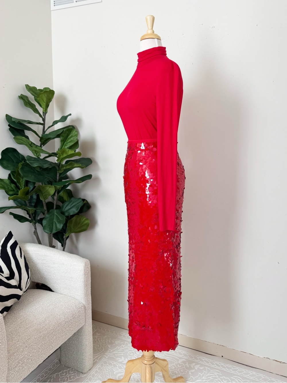 Red Sequin Midi Skirt - Picture 3 of 15